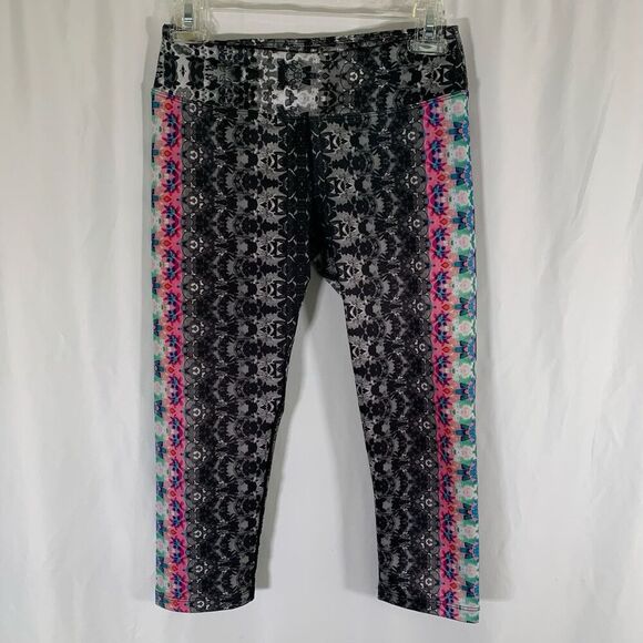 Prana Leggings Women's Small Grey Floral Pull On Mid Rise 20" Inseam - Picture 1 of 7